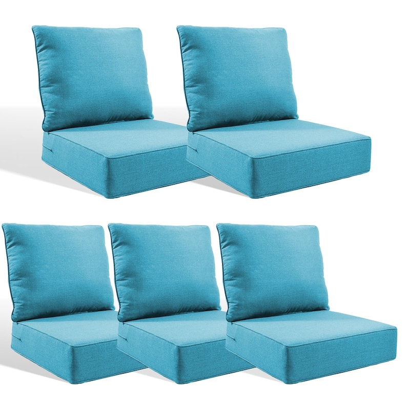 Pocassy 24x24x6 Inch Thick Cushions Pillows Set Indoor Outdoor Deep Seat Water & Fade Resistant - Light Blue Cushion - 5 Set Seat & Back Cushion