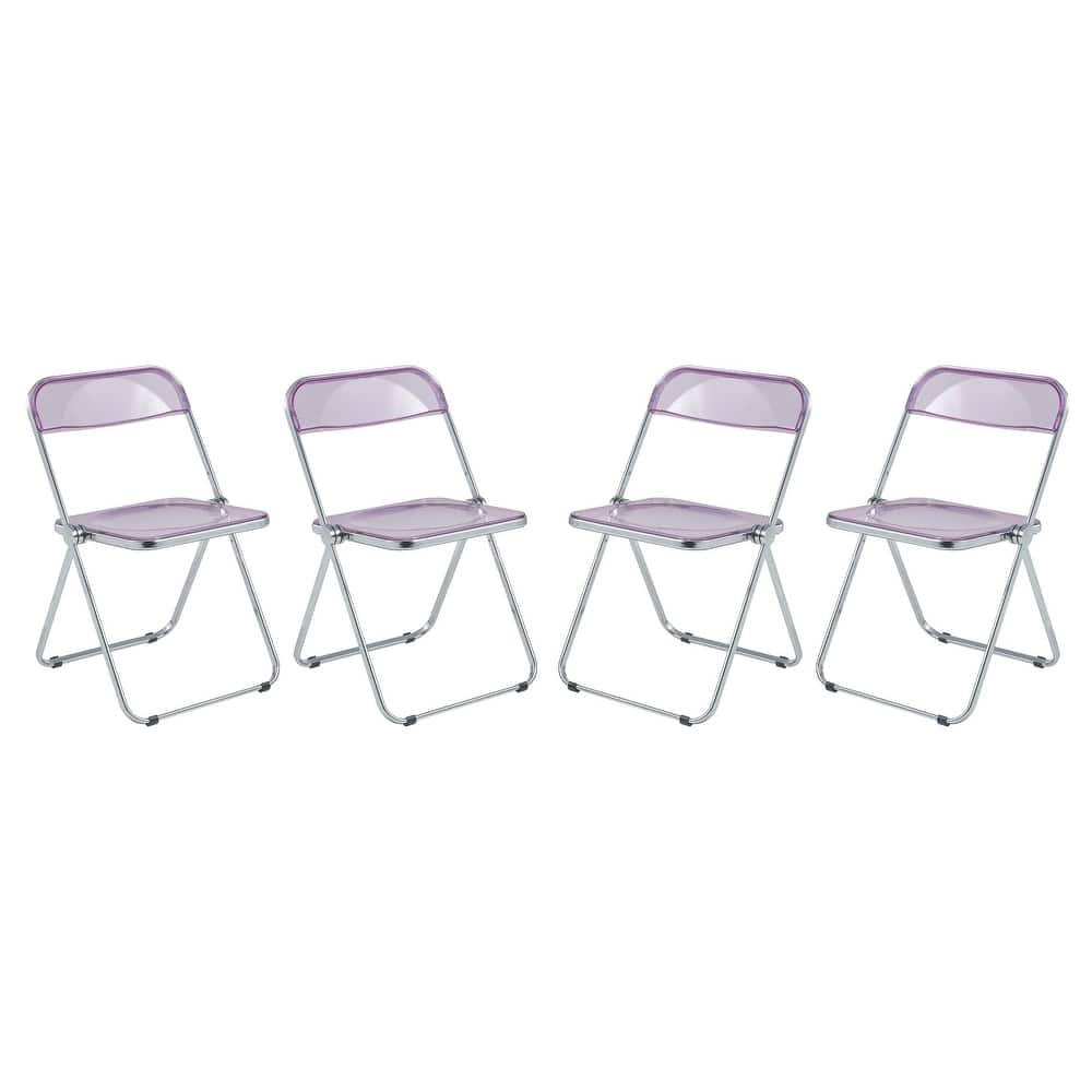 Acrylic Folding Dining Chair with Chrome Frame Set of 4 Lawrence Series by LeisureMod