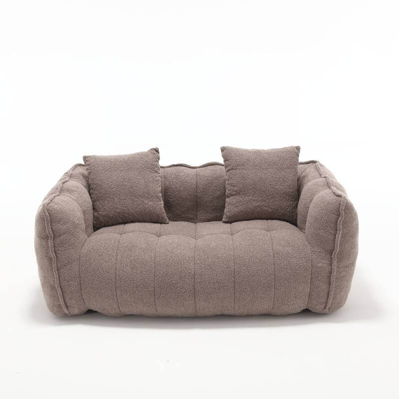 2-Seater Chenille Bean Bag Loveseat, Soft Square Recliner Sofa with High-Resilience Foam, Armrests & 2 Pillows