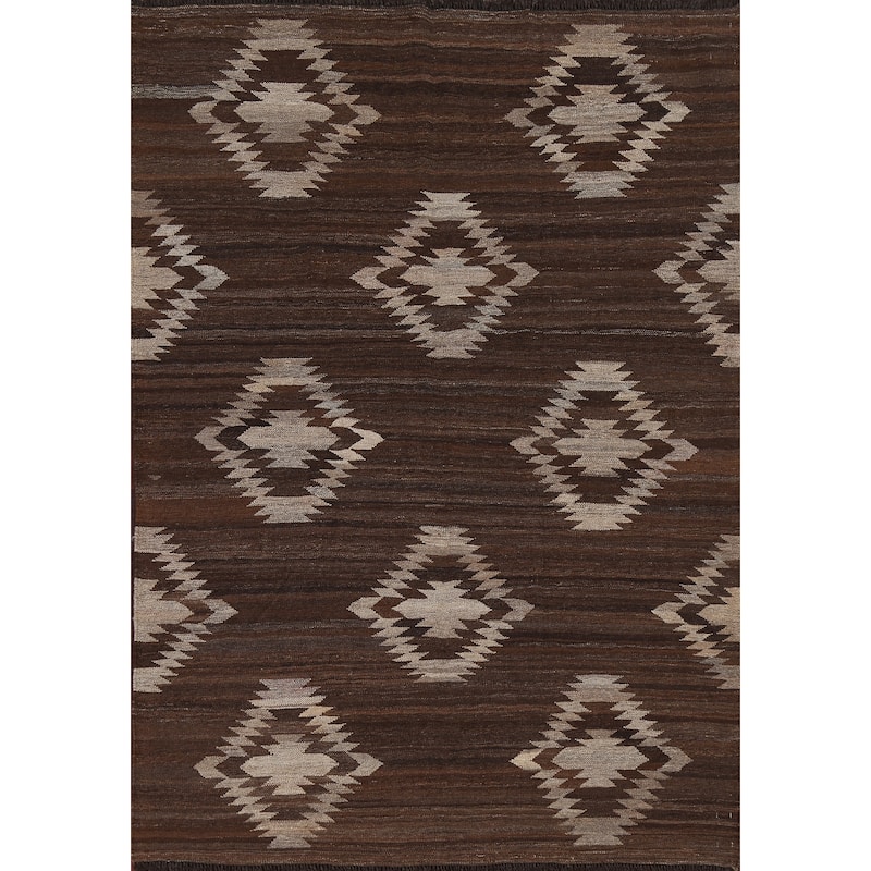 Natural Dye Geometric Tribal Kilim Oriental Area Rug Wool Hand-woven - 5'3" x 6'8"