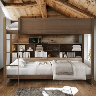 Modren Queen over Queen Bunk Bed with Storage Cabinets and USB Ports for Home