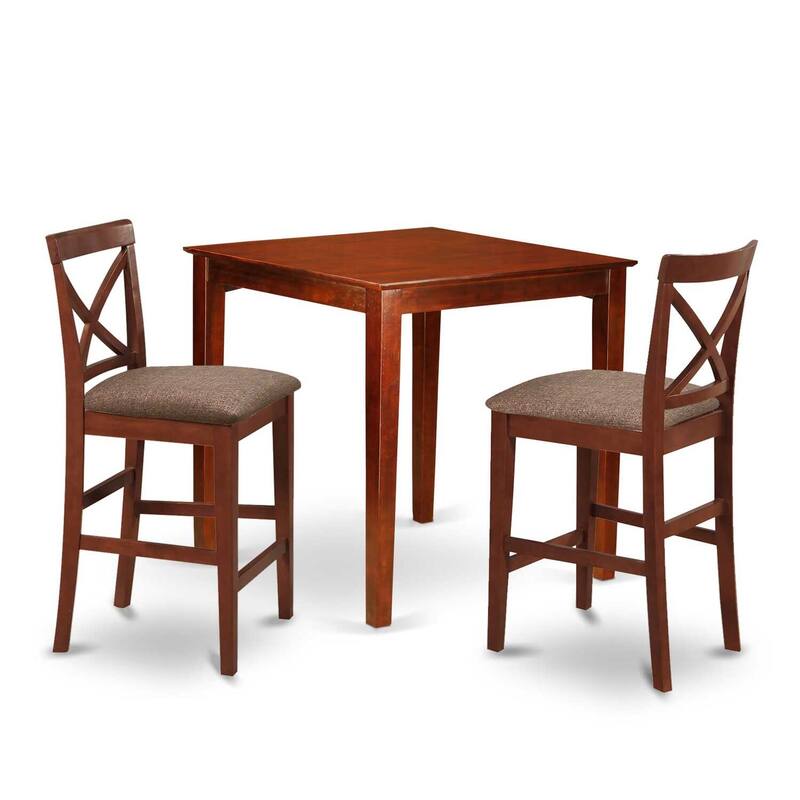 HomeStock 3-Piece Brown Finish Solid Wood Top Counter Height Dining Table Set