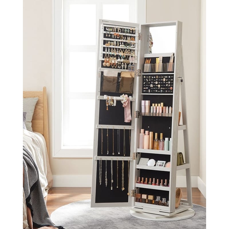360° Swivel Lockable Jewelry Organizer Cabinet with Full-Length Mirror - 21.5''L x 21.5"W x 63.8''H