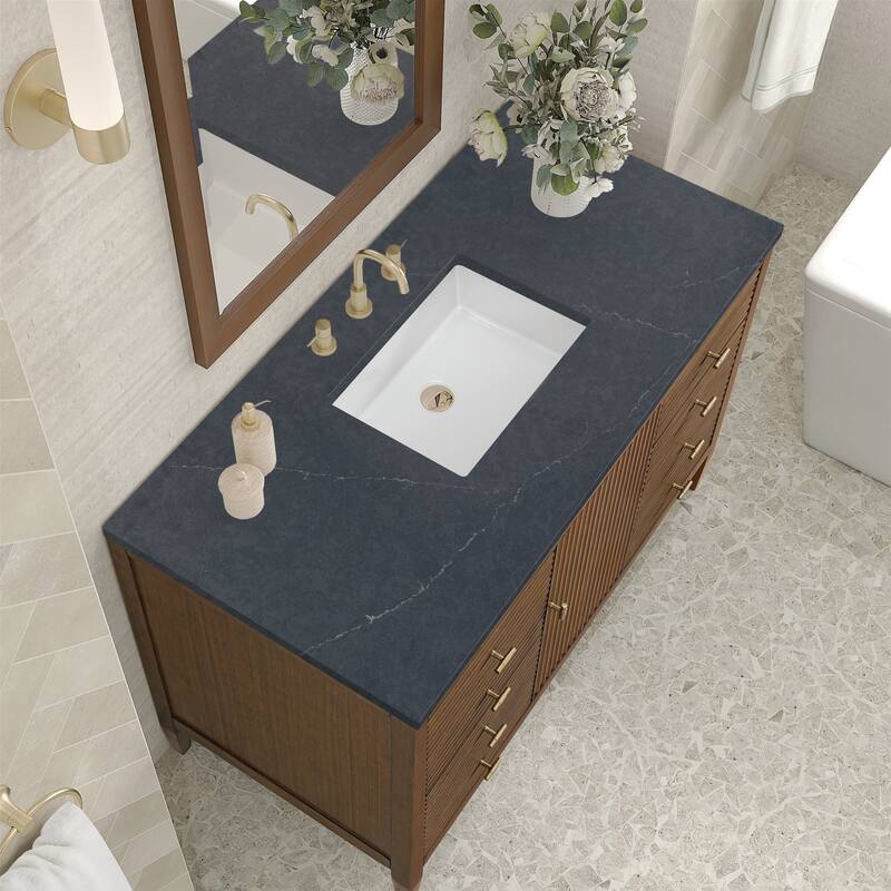 James Martin Vanities Myrrin 48" Vanity, Mid Century Walnut - Charcoal Soapstone