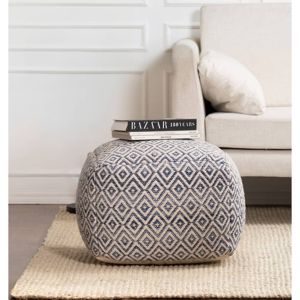 Jani Cherokee 22 x 22 x 16 Square Gray/Black Pouf Ottoman - Handmade Footrest for Living Room, Bedroom