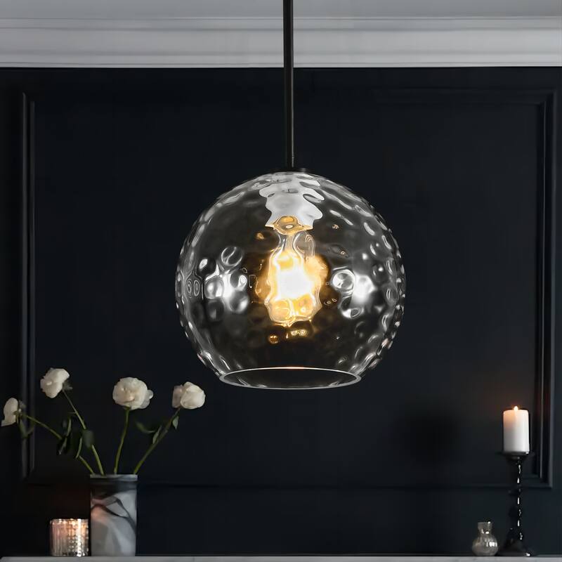 9.8" W 1-Light Modern Contemporary Gold/Black Metal Mini Hanging Pendant Lights with Clear Textured Glass Globe Shade