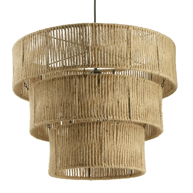 Primrose River of Goods Tan and Black Jute and Metal 19.75-Inch Pendant Light with Adjustable Hanging Cord