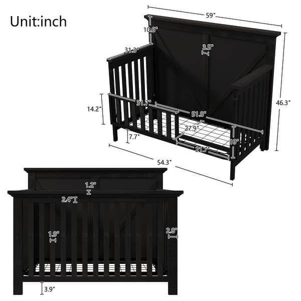dimension image slide 1 of 2, 4-in-1 Convertible Baby Crib