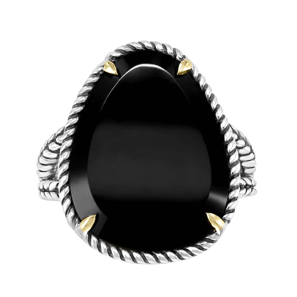EFFY 925 Sterling Silver/18K Gold Onyx Ring