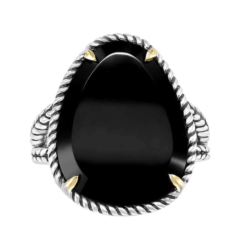 EFFY 925 Sterling Silver/18K Gold Onyx Ring