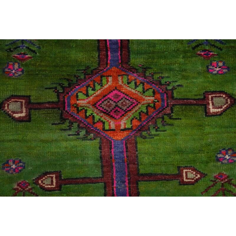 Hand Knotted Oriental 100% Wool Carpet Traditional Geometric Green Hamedan Runner Rug - 10' 3'' X 3' 0''
