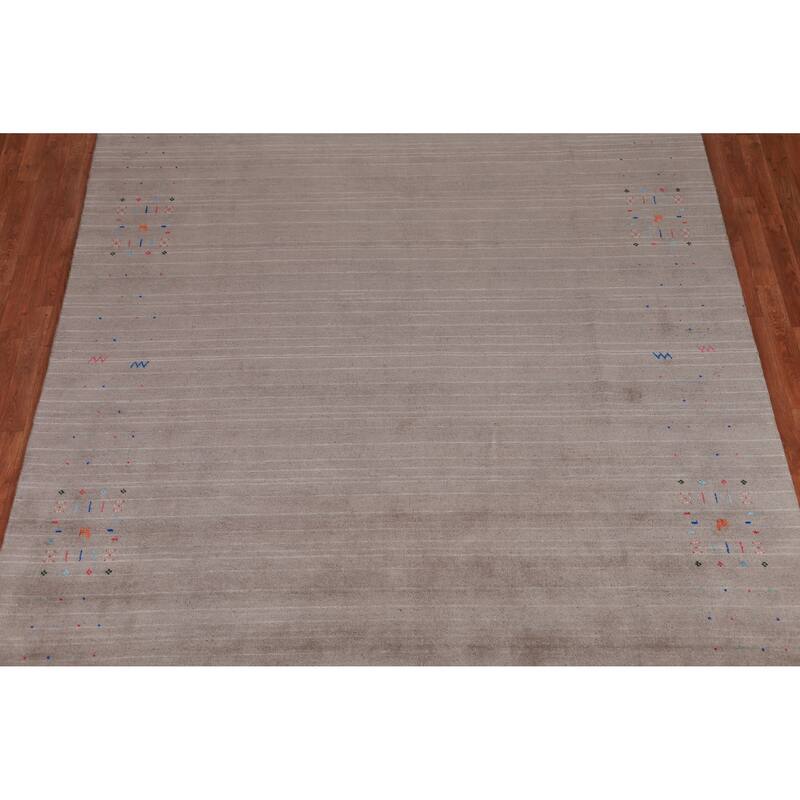 Light Brown Tribal Gabbeh Indian Area Rug Handmade Wool Carpet - 7'11" x 11'7"