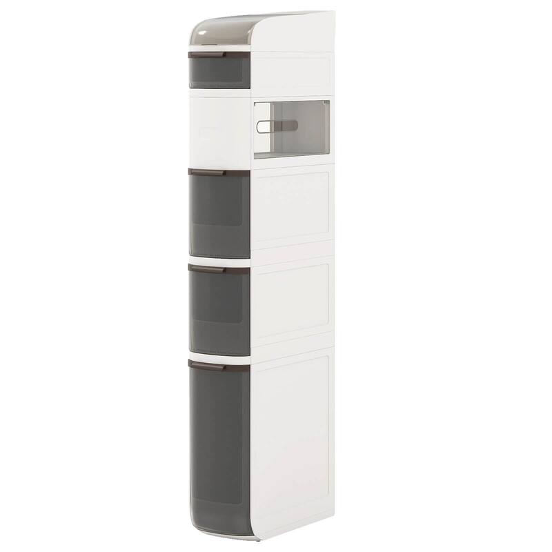 Costway 6-Tier Narrow Bathroom Storage Cabinet with Drawers Tissue Box - See Details - White - See Details