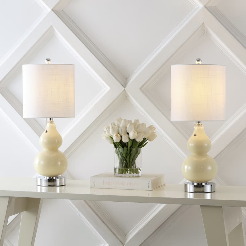 Horizon 22" Classic Vintage Glass LED Table Lamp with USB Charging Port, (Set of 2) by JONATHAN Y - Clear/Cream