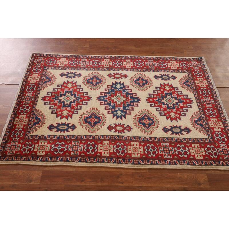 Traditional Kazak Accent Rug Handmade Wool Carpet - 3'5"x 5'1"