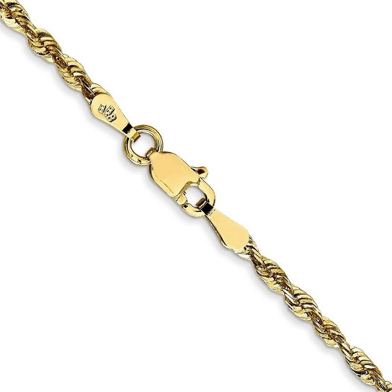 Curata 10k Yellow Gold 2.25mm D/K Extra Light Rope Chain Necklace (Lobster) Options: 16 18 20