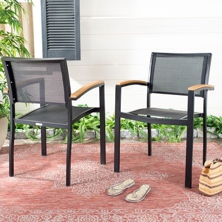 SAFAVIEH Outdoor Living Kaelan Chair - Black / Brown (Set of 2) - 22.2"x21.3"x33"