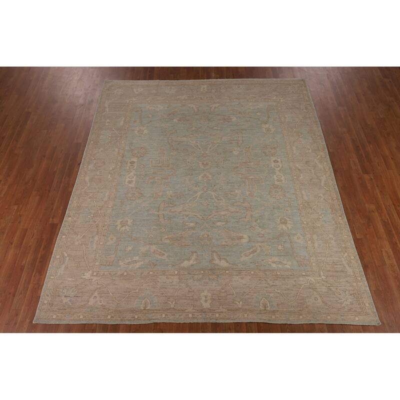 Light Blue Oushak Vegetable Dye Area Rug Handmade Wool Carpet - 8'3"x 9'7"