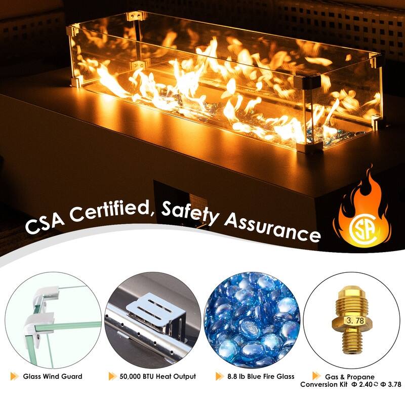 FINCATI Propane Fire Pit Coffee Table, Rectangle Natural Gas Outdoor Fire Pit Modern Gas Firepit, 42'' Fire Pit Table