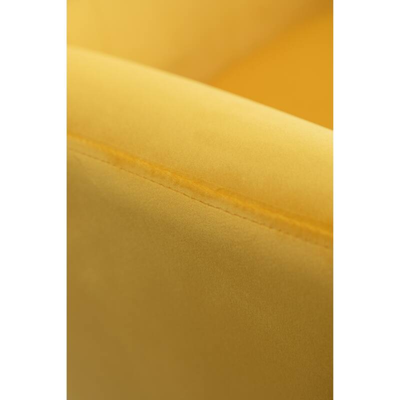 Velvet Upholstered Armchair Single Sofa Chair with Button Tufted Backrest, Yellow Dining Chair Office Chair with Metal Legs