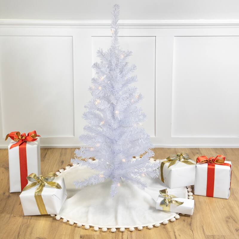 3' Woodbury White Pine Slim Artificial Christmas Tree, Clear Lights - 3 Foot