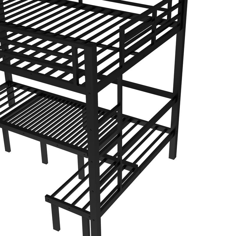 Queen Over Queen Size Pull-Out Bunk Bed, Lower Bunk Can Be Pulled Out In Three Sections, Top Bunk Equipped With Safety Rails