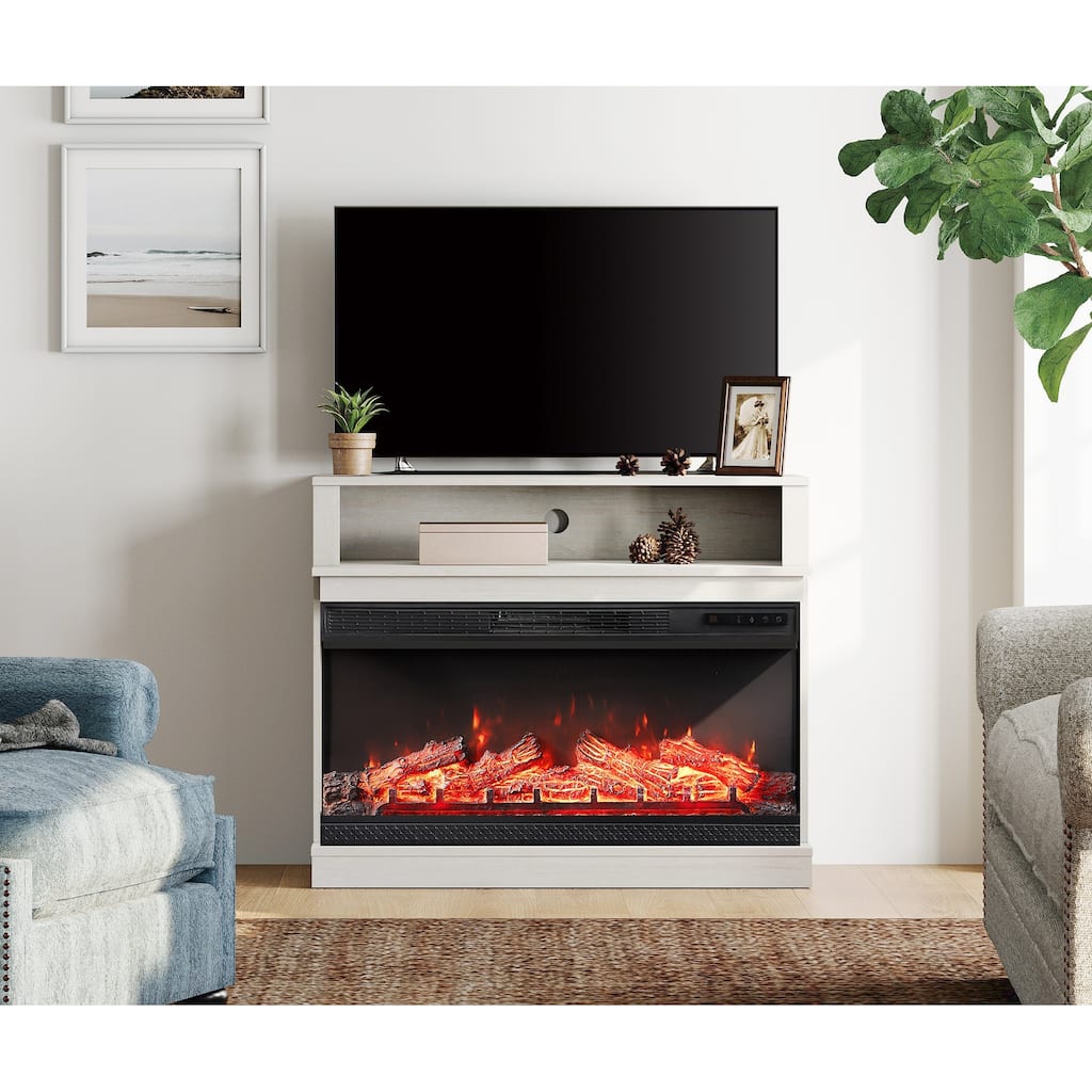 WAMPAT TV Stand with 36 inch 3 Sided Glass Electric Fireplace