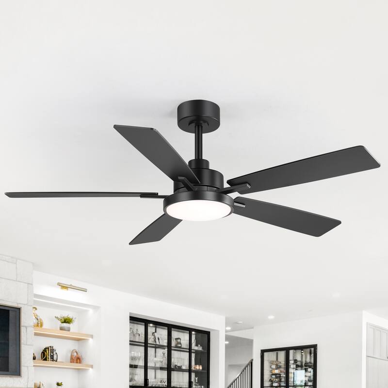 52" Black 5-Blade Integrated LED Ceiling Fan with Light and Remote