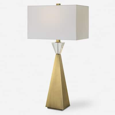 Tapered Base Table Lamp with Rectangular Shade - 31.75" - Brass Finish