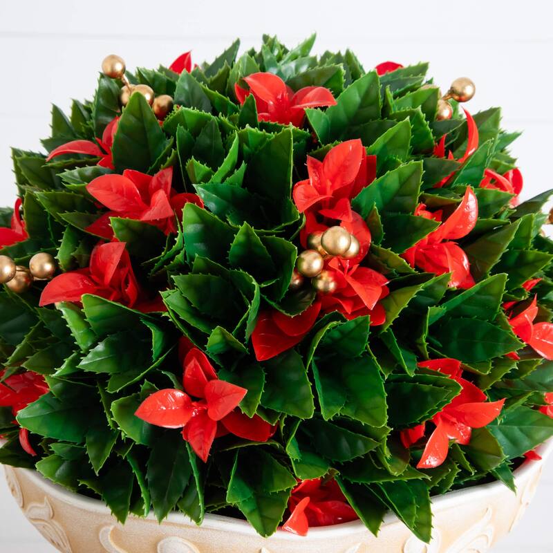22-in UV Resistant Artificial Red Tip Photinia Christmas Ball