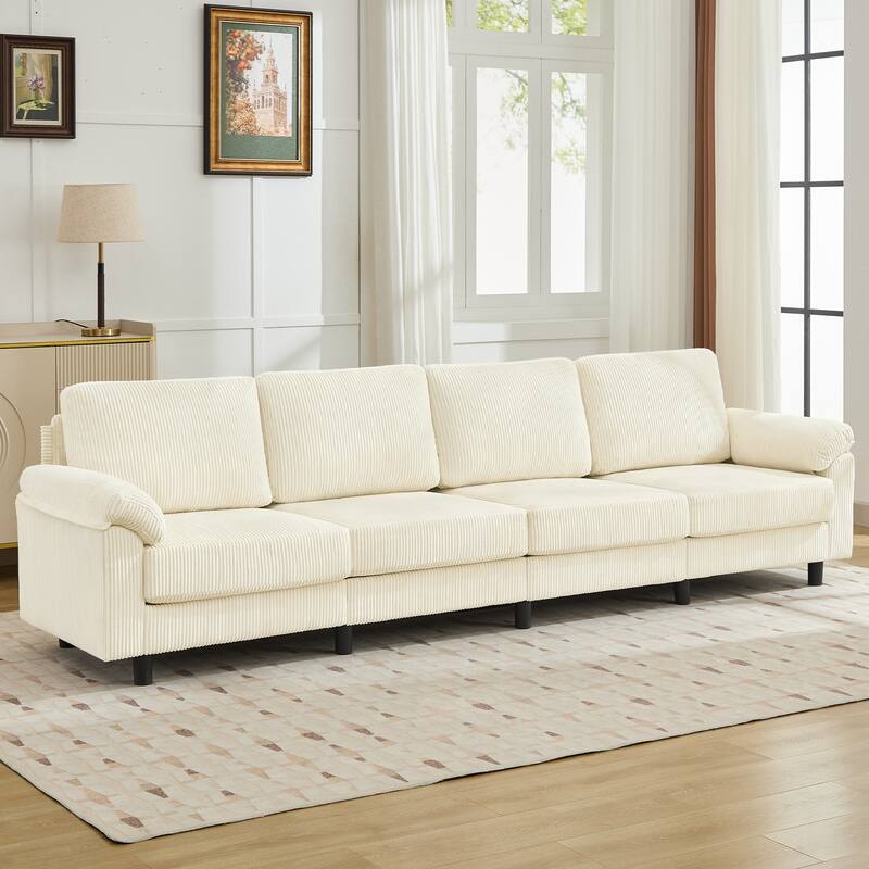116.5" Modern Corduroy Upholstered Sectional Sofa Rectangle 4-Seater Sofa