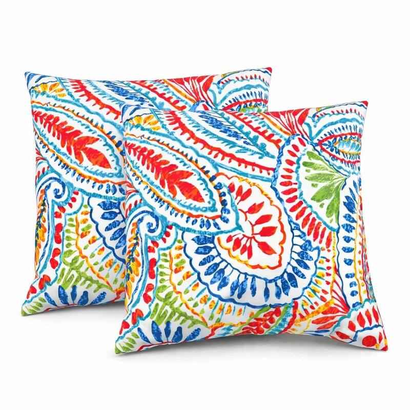 Anmytek Outdoor Throw Pillows Set of 2 Square Water Resistant Paisley Floral Pattern Patio Cushions Boho - Red
