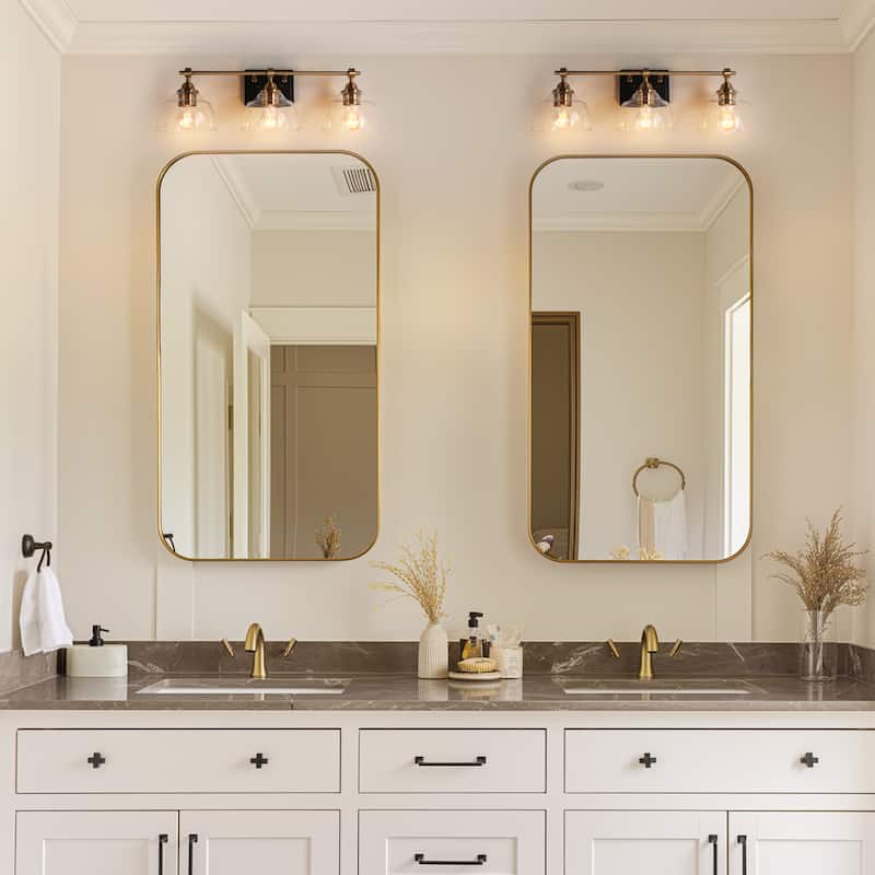 Modern Farmhouse 1/3/4-Light Gold Black Bathroom Vanity Light Glass Wall Sconces