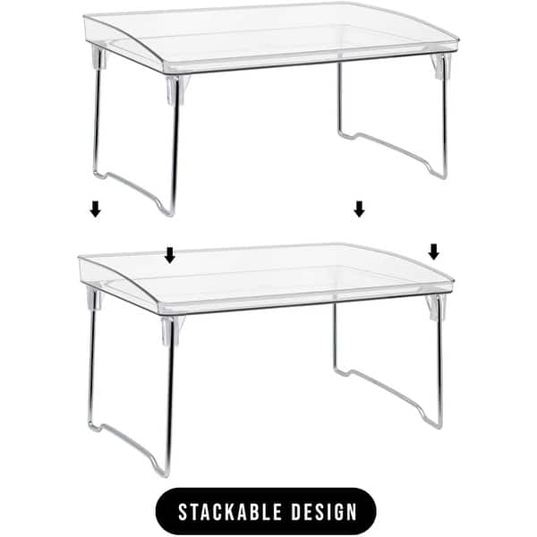 2Tier Stackable Storage Shelf Stand Foldable Organizer Rack for
