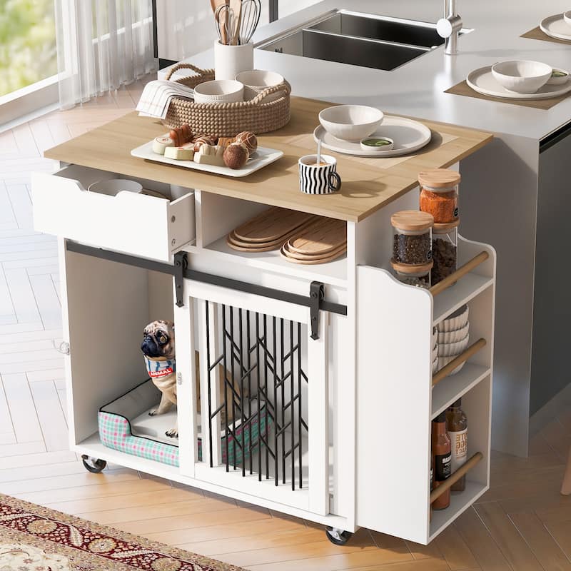 33.8"W Furniture Style Dog Crate，Kitchen Island Pet Furniture