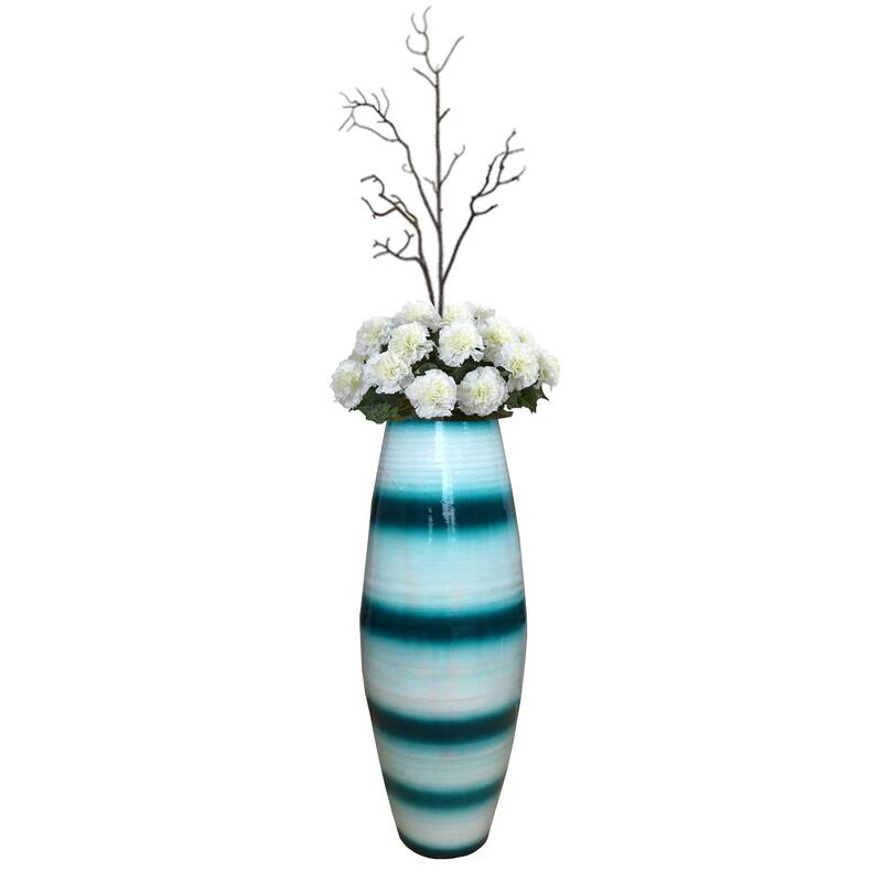Uniquewise Tall Cylinder Bamboo Floor Vase Decorative Accent for Hotel Lobbies and Spa, Perfect Decor for Living Room or Hallway - Small Blue