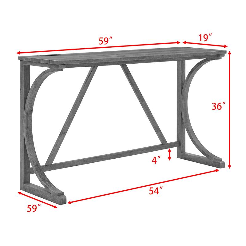 59" Bar Table Set with Power Outlet, Industrial Breakfast Table with 3 Stools, 4 Piece Counter Height Bar Table and Chair Set