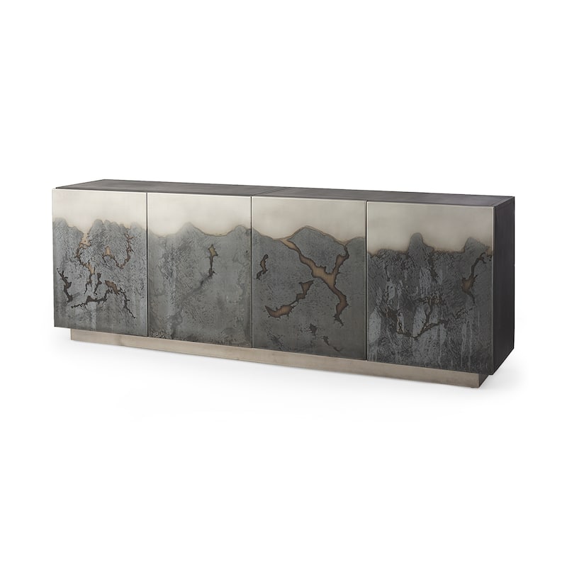 Roxdale Silver & Black Solid Iron w/ Acid Wash Finish Sideboard - 82"W x 29"H x 18"D