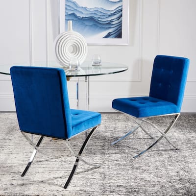 SAFAVIEH 18.25" Walsh Tufted Side Chair - Navy / Chrome - 18.5" x 23" x 35" - 18.5" x 23" x 35"