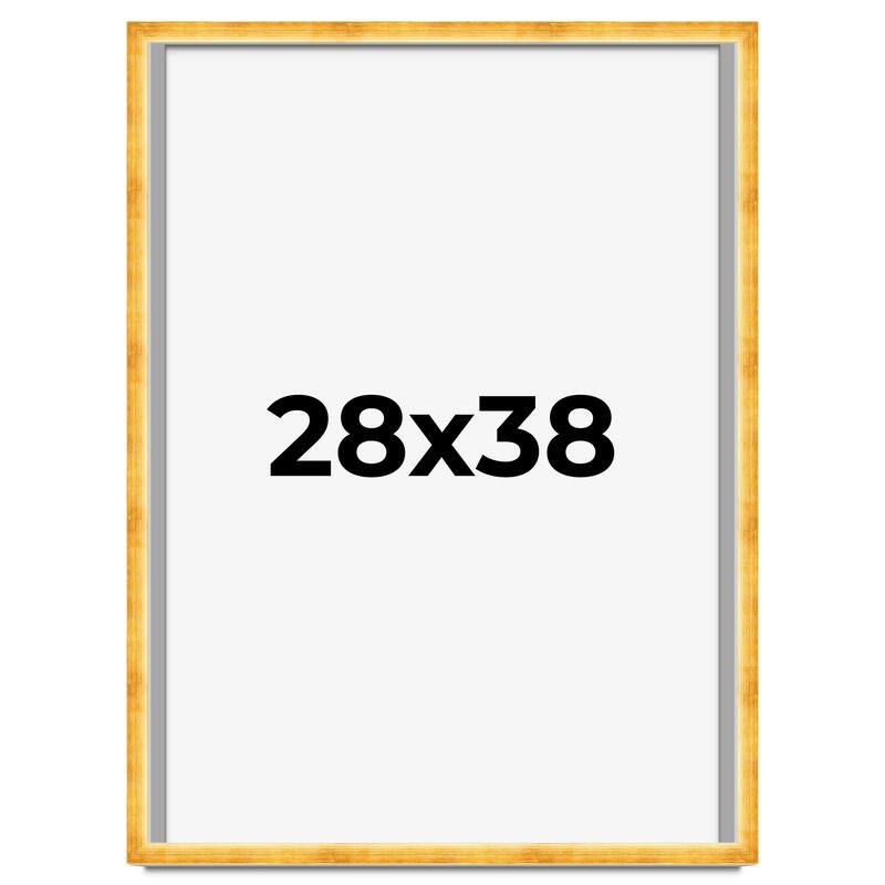 28x38 Shadow Box Frame Gold | 1.625 Inches Deep Real Wood Traditional