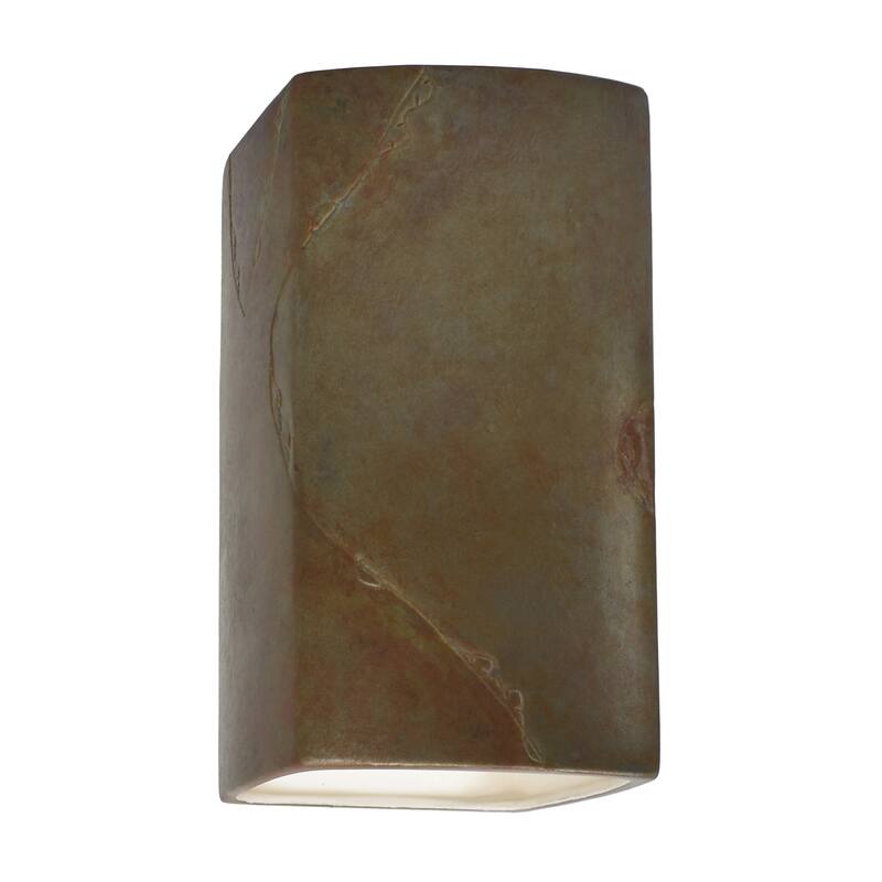 Justice Design Ambiance - Small Rectangle Wall Sconce - Open Top & Bottom - Replaceable Bulb - Tierra Red Slate