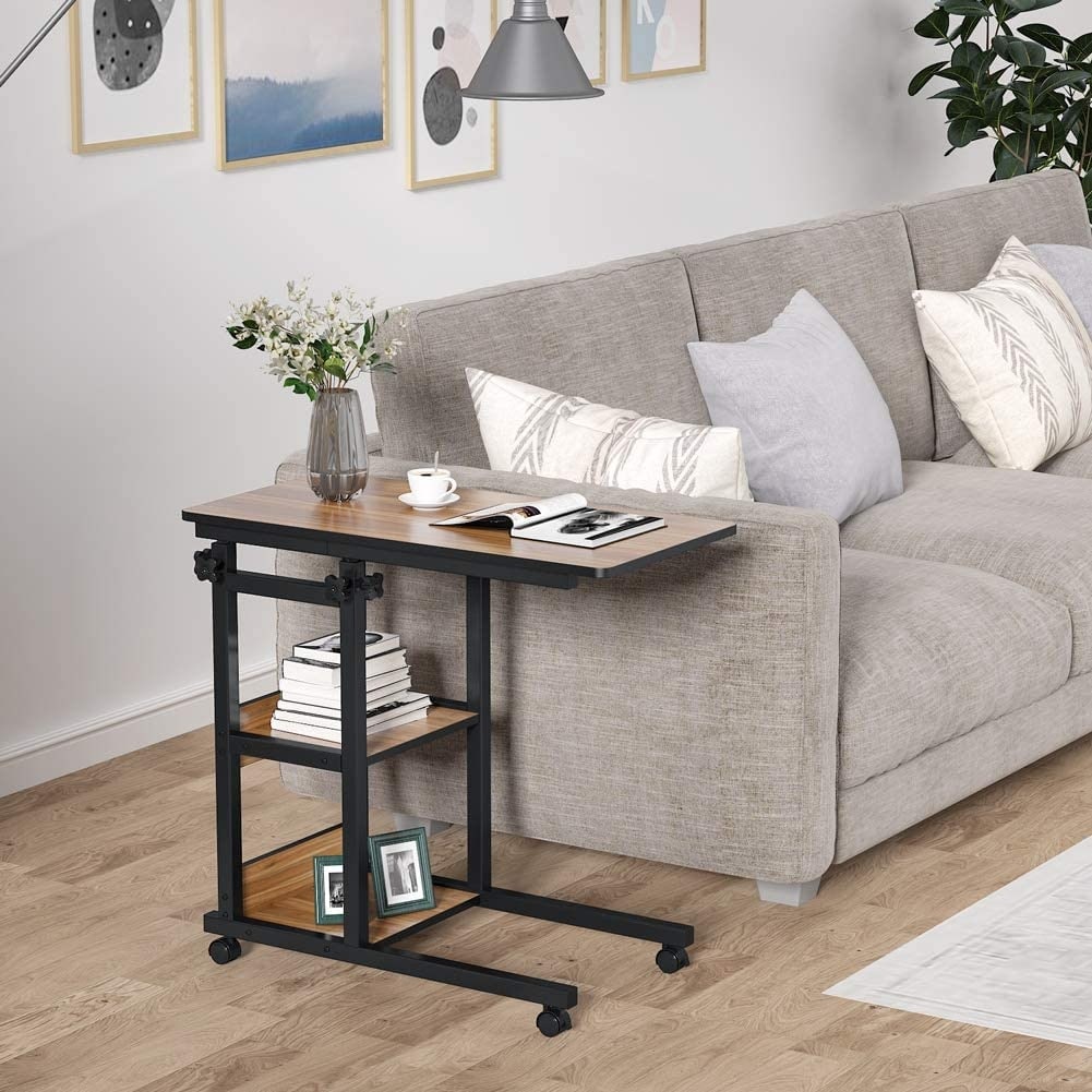 Hoper Height Adjustable C Table with Storage, Mobile Couch Side Table with Tiltable Drawing Board Inbox Zero