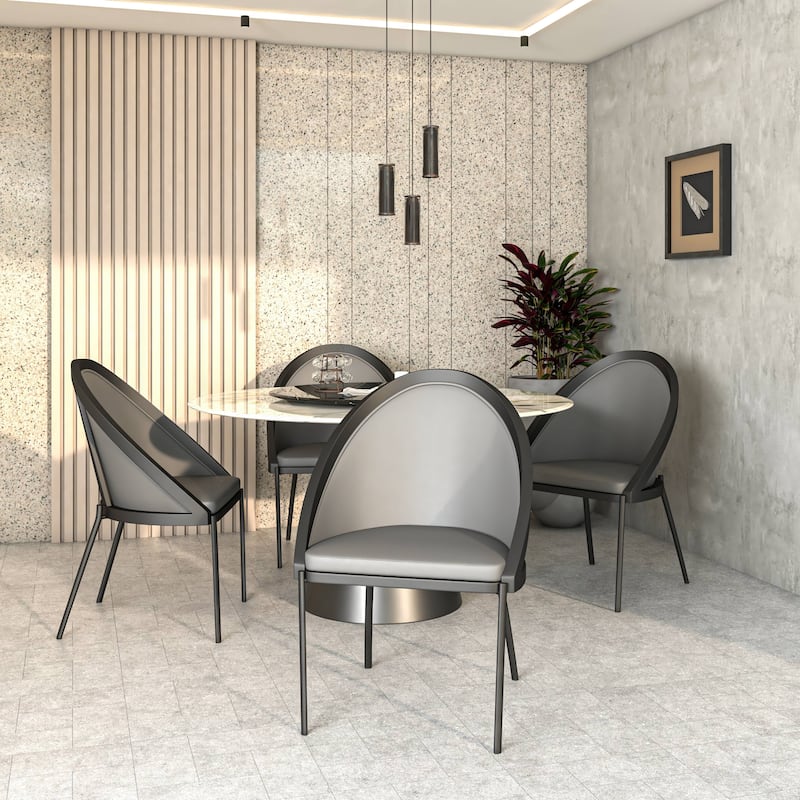 Urbane Dining Chair in Vinyl Fabric with Curved Back and Stainless Steel Legs Set of 2