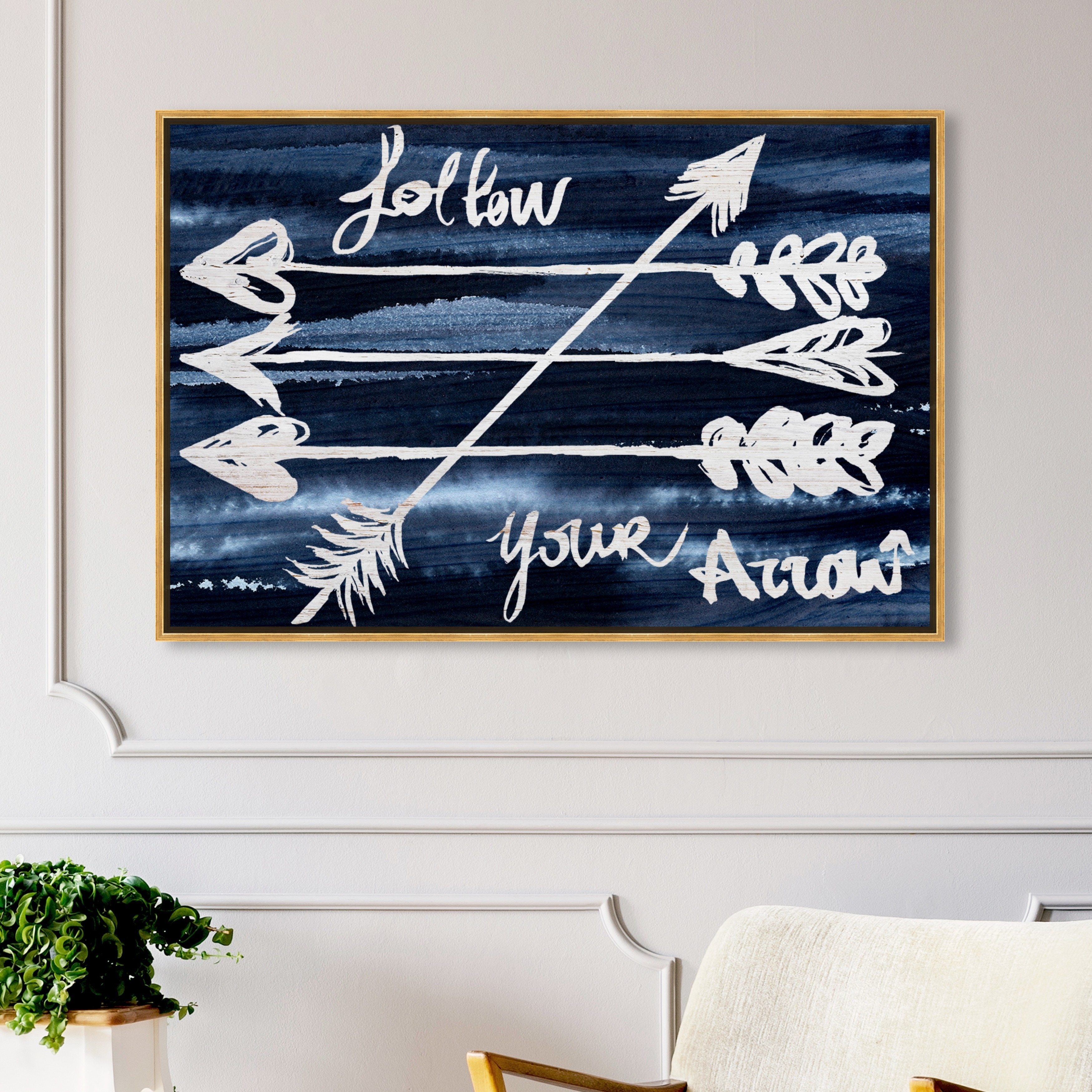 Oliver Gal Follow Your Arrow Typography And Quotes Wall Art Framed Canvas Print Quotes And Sayings Blue White Overstock 31794512