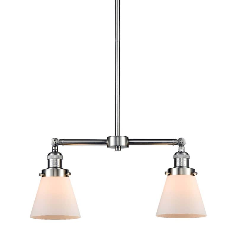 Innovations Lighting Small Cone 2 Light 21" Wide Linear Chandelier - Brushed Satin Nickel / Matte White Cased