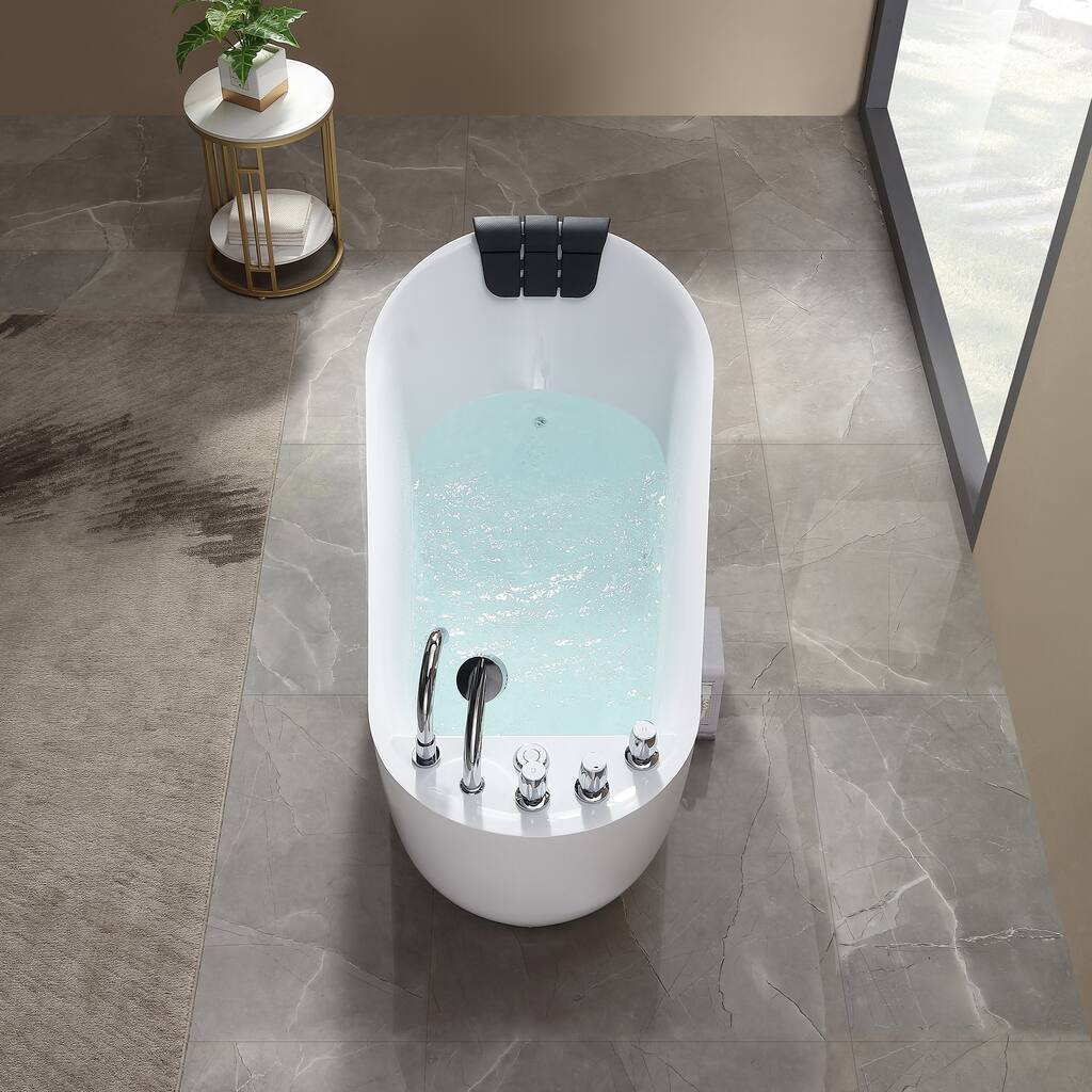 67" x 32" Freestanding Whirlpool Acrylic Bathtub with Faucet