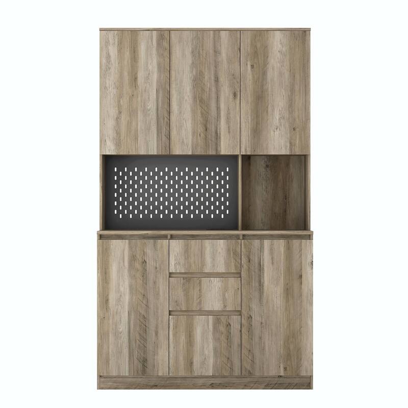 74" Kitchen Pantry Cabinet with Charging Station, Drawer and LED Lights