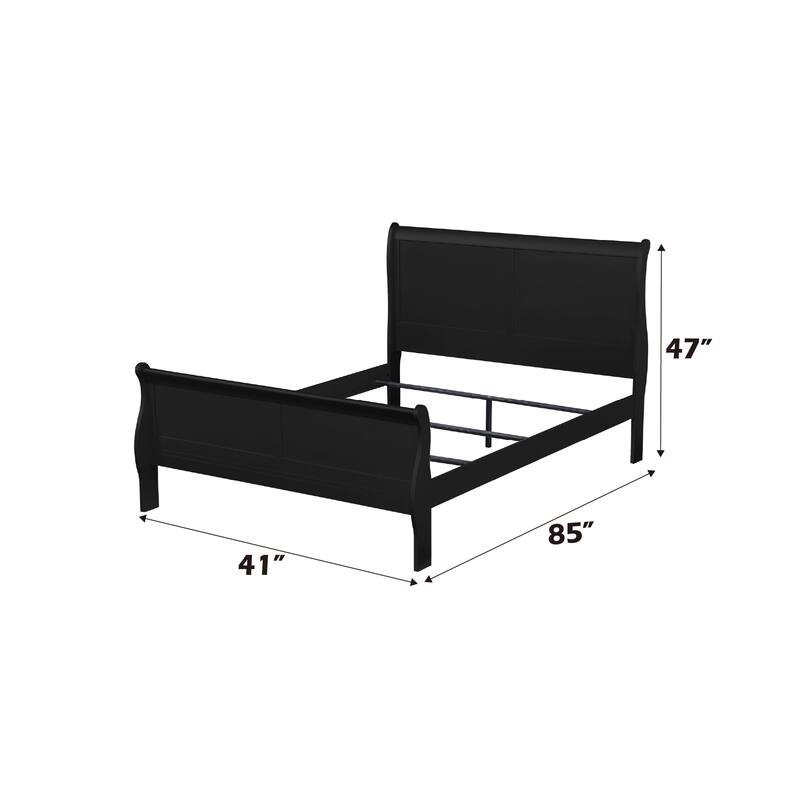 Twin Size Sleigh Bed in Black Finish with Low-Profile Footboard, Classic Elegance, Durable Pine Wood and MDF Construction