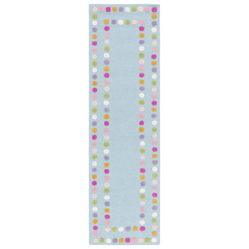 SAFAVIEH Handmade Kids Diva Dots Wool Rug - 2'3" x 8' Runner - Blue/Pink - Runner
