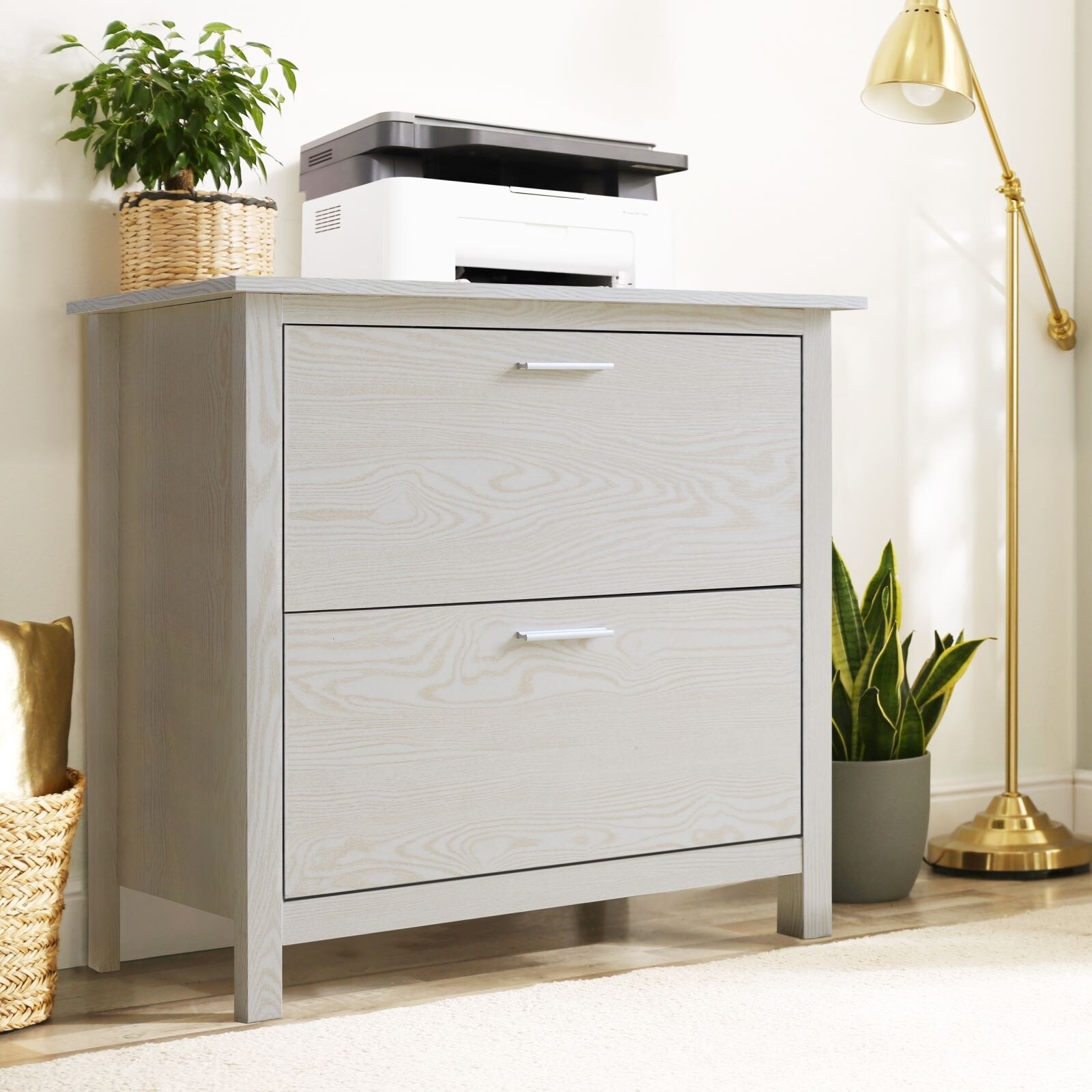 Grey VEIKOUS 2 Drawer Lateral File Cabinet 28” W x 18.5 D x 30 H Large and Deep Filing Cabinet for Home Office with Anti-Tipping Mechanism and Adjustable Rails 